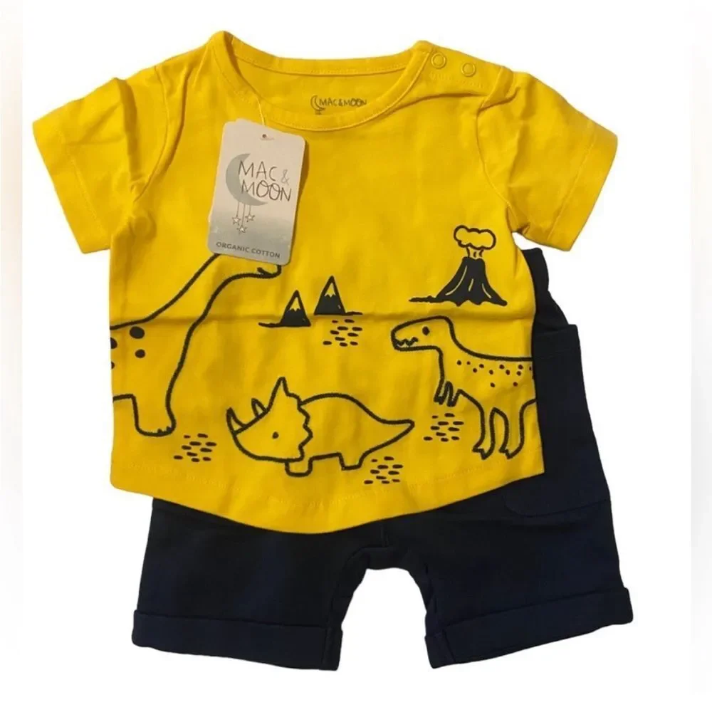 NWT Mac & Moon Baby Boy 2-Piece Dinosaur Print Shorts Set organic cotton